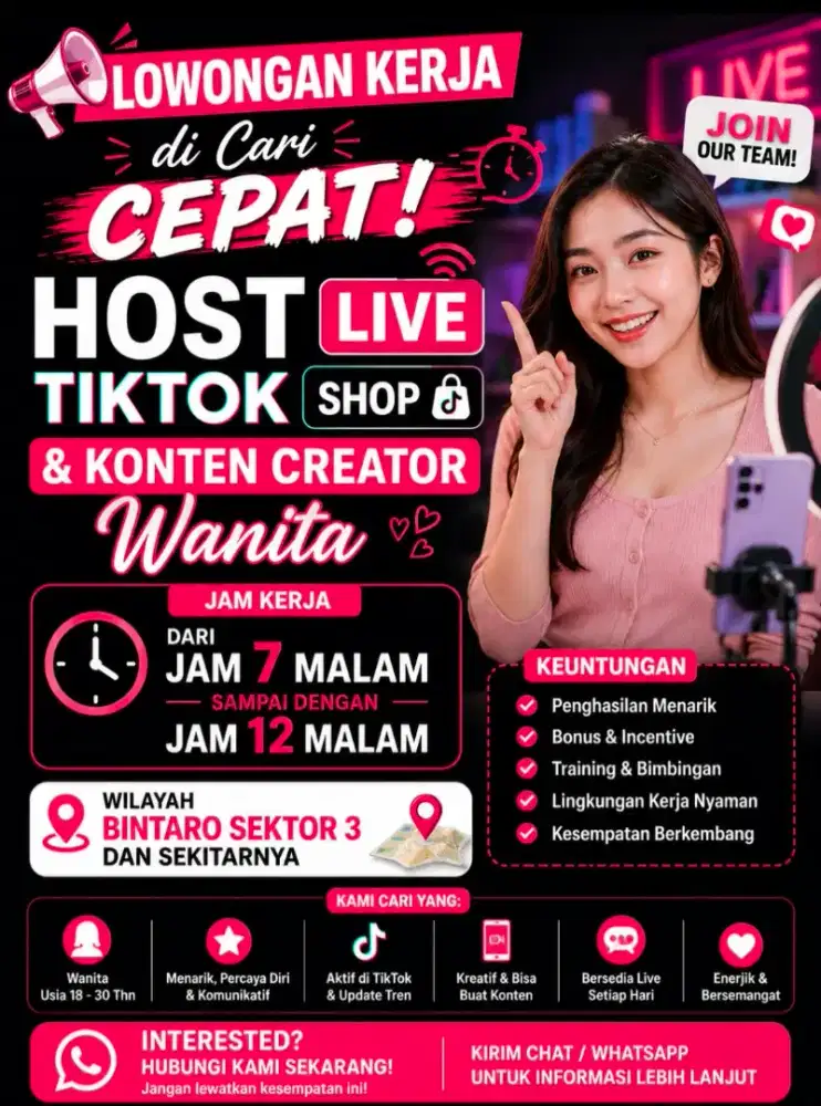 Dibutuhkan Host TIKTOK Live Bintaro