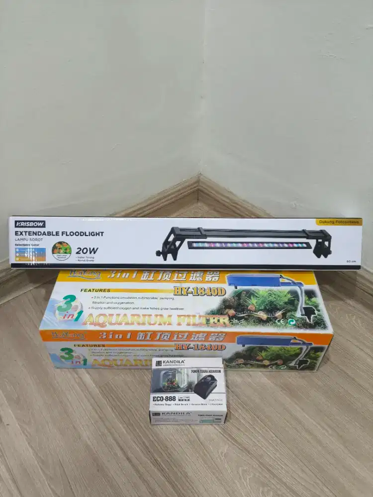 PERLENGKAPAN AQUARIUM FILTER , LAMPU & POMPA UDARA