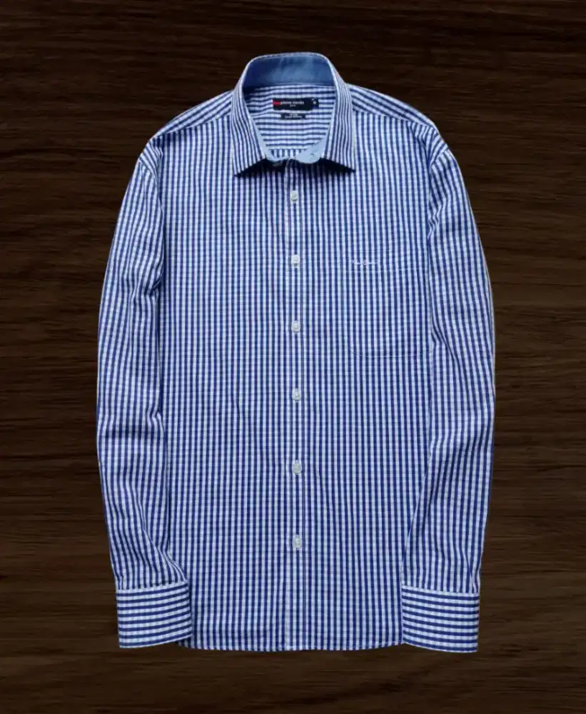 KEMEJA PANJANG PIERE CARDIN SALUR BIRU, SIZE : L (LD110, P73)