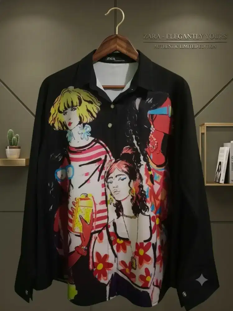 Kemeja Hitam Motif High-Fashion Sketch Premium Limited Edition