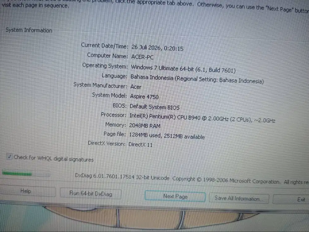 For sale Laptop acer ram 2