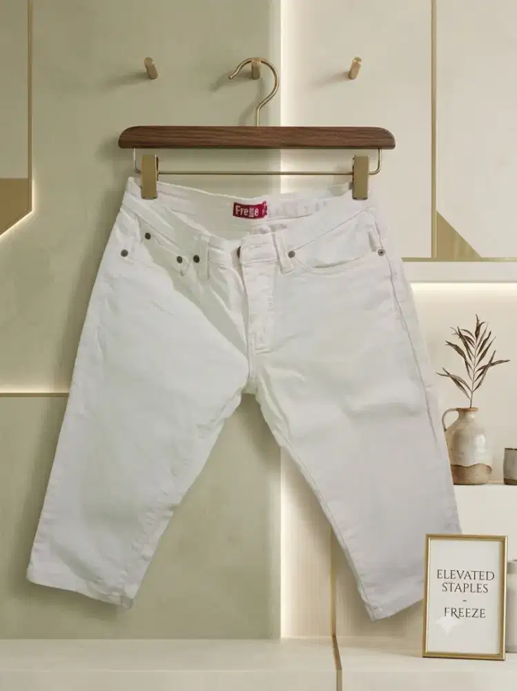 Celana Pendek jeans Putih Unisex 3/4