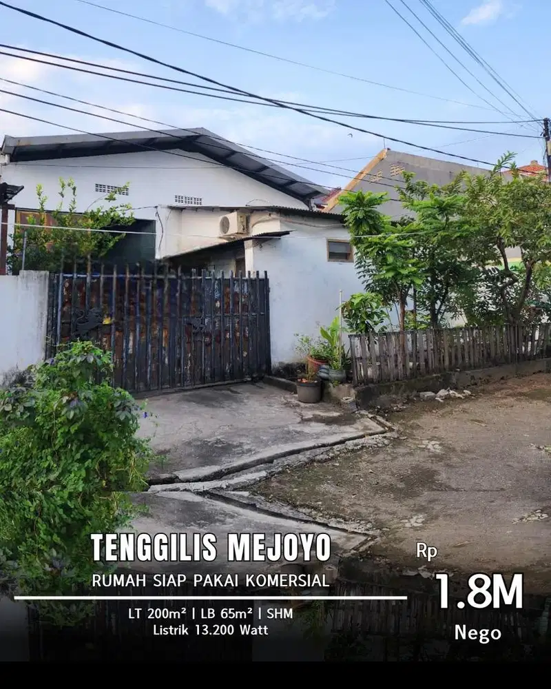 DIJUAL RUMAH KOMERSIAL COCOK UNTUK WORKSHOP TENGGILIS MEJOYO!