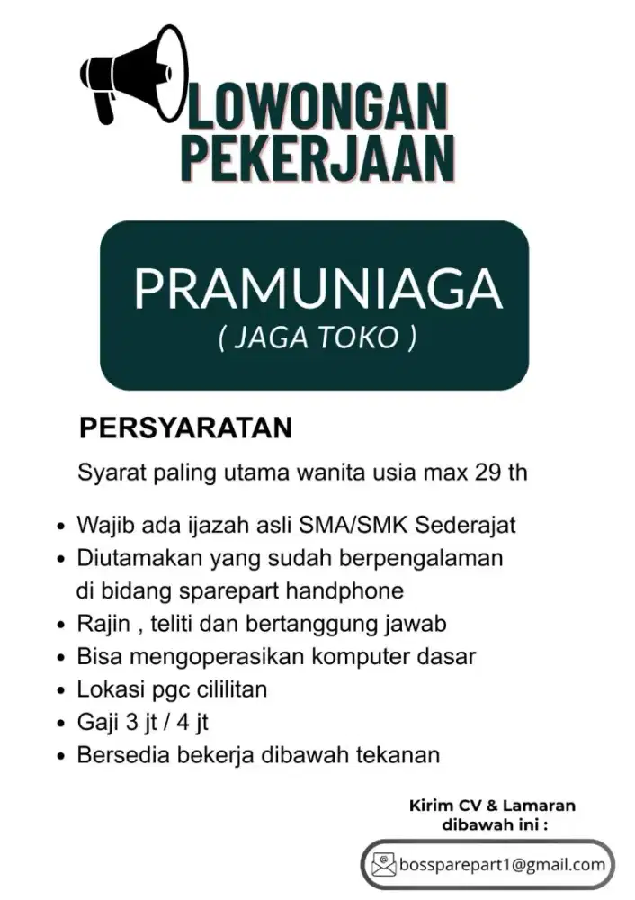 Pramuniaga,jaga kasir dan jaga toko