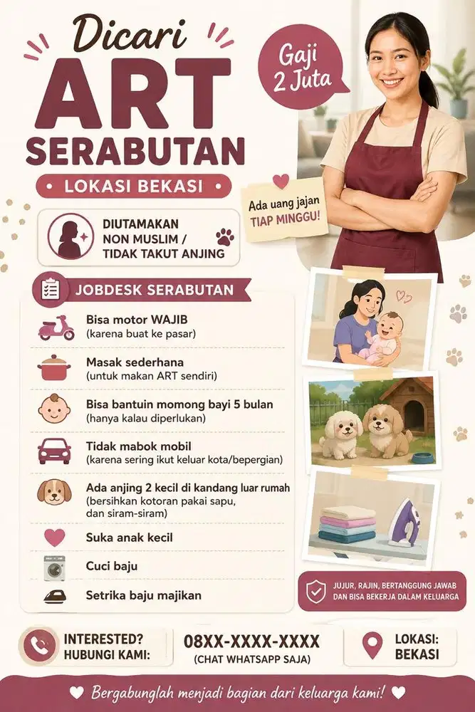 Dicari ART Srabutan Menginap