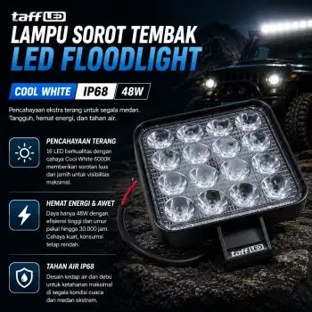 Lampu Sorot Tembak Mobil LED Floodlight Cool White IP68 48W