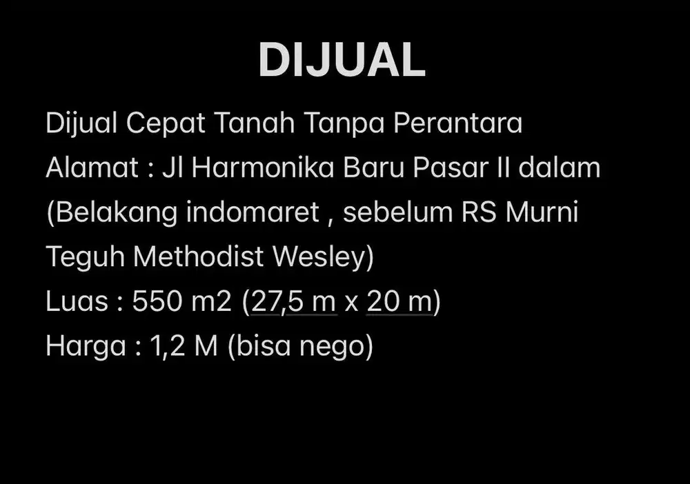 Dijual Cepat Tanah Tanpa Perantara
