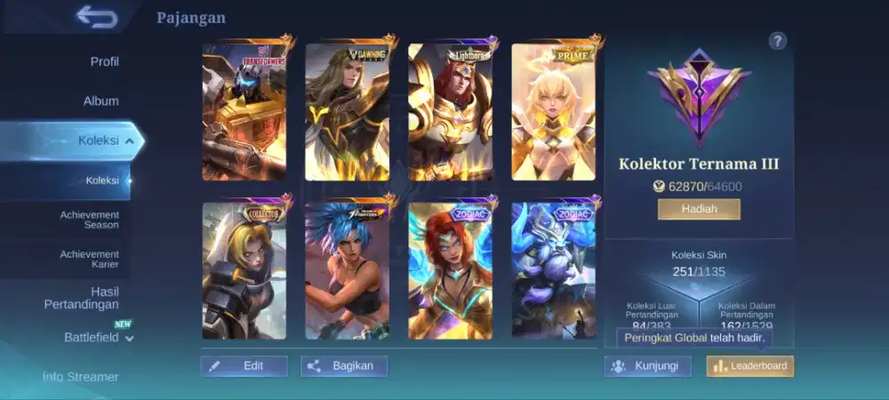 Jual akun mobile legend skin sultan ternama 3