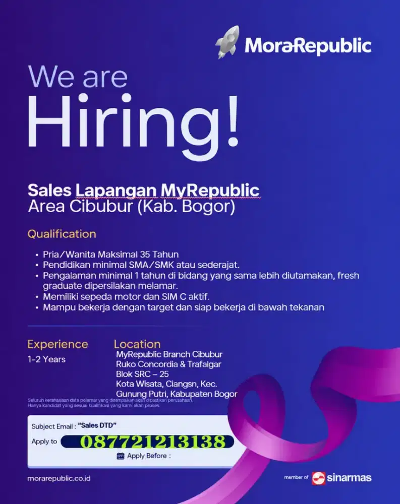 DI BUTUHKAN SEGERA SALES DTD MYREPUBLIC