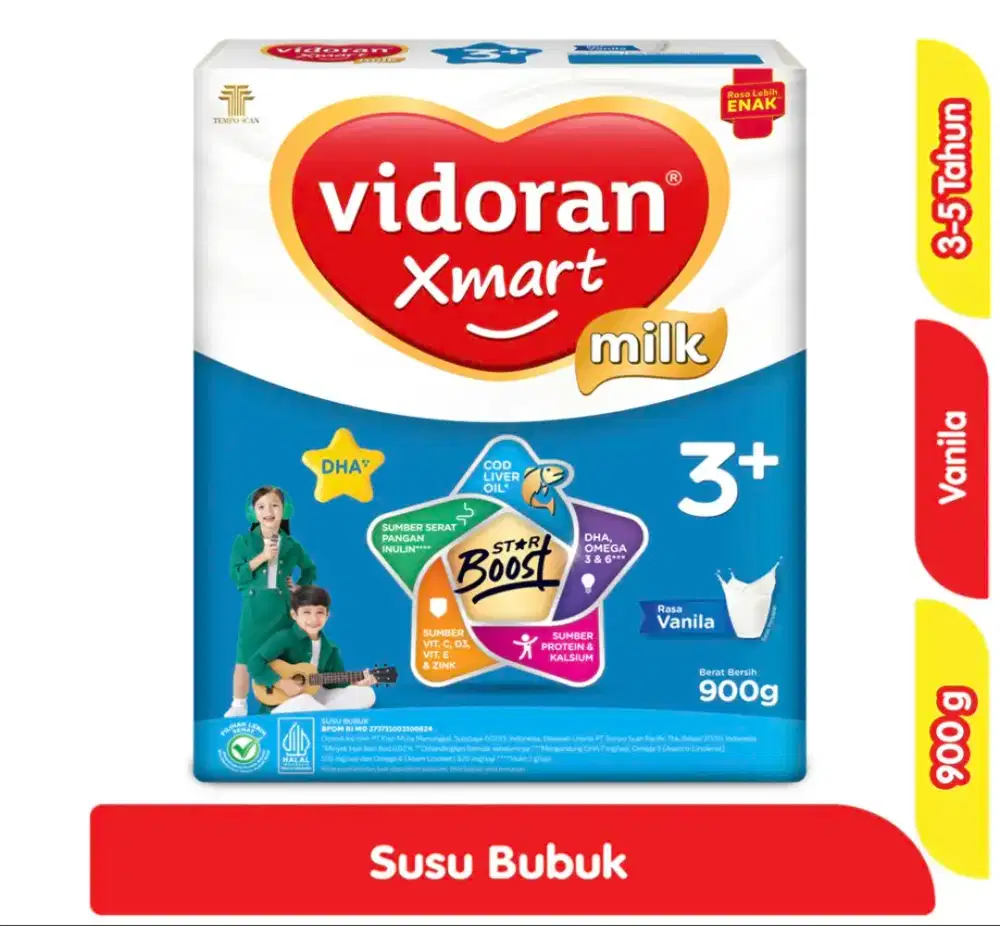 HARGA PROMO: Susu Vidoran Xmart 3 Plus rasa Vanila/ Madu (900 g)