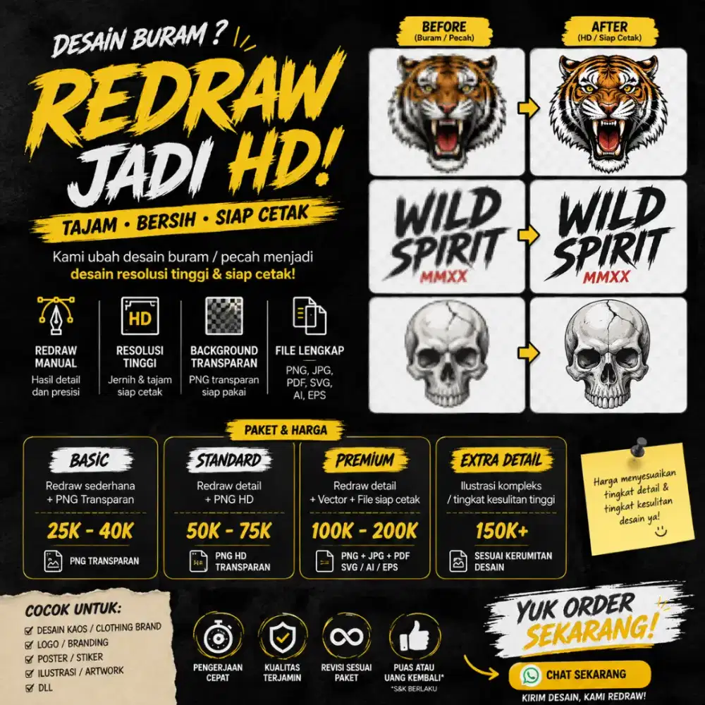 JASA REDRAW DESAIN HD | GAMBAR BURAM JADI TAJAM & SIAP CETAK