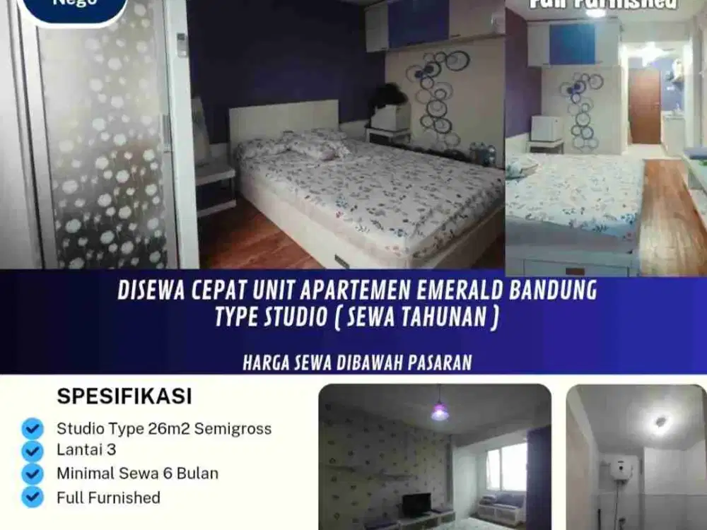 Disewa Cepat Unit Apartemen Emerald Bandung
Type Studio ( Sewa Tahunan )

Harga Sewa Dibawah Pasaran