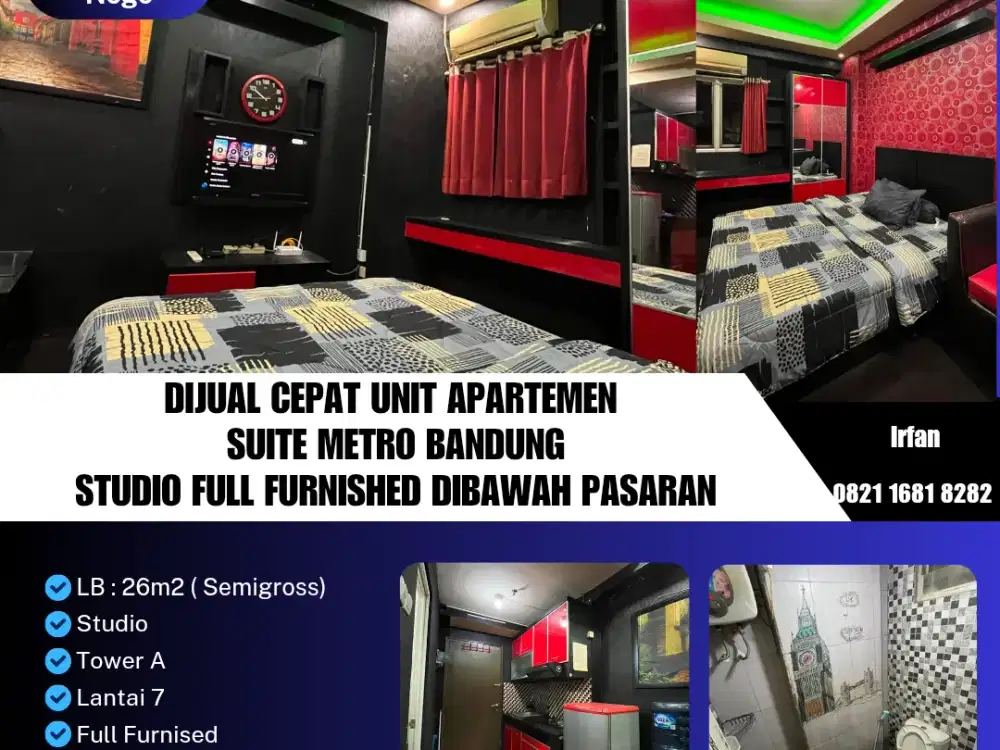 Dijual Cepat Unit Apartemen 
Suite Metro Bandung
Studio Full Furnished Dibawah pasaran