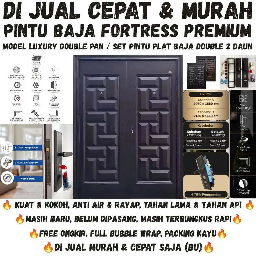 PINTU BAJA FORTRESS PREMIUM MODEL LUXURY DOUBLE PAN 2DAUN DIJUAL MURAH
