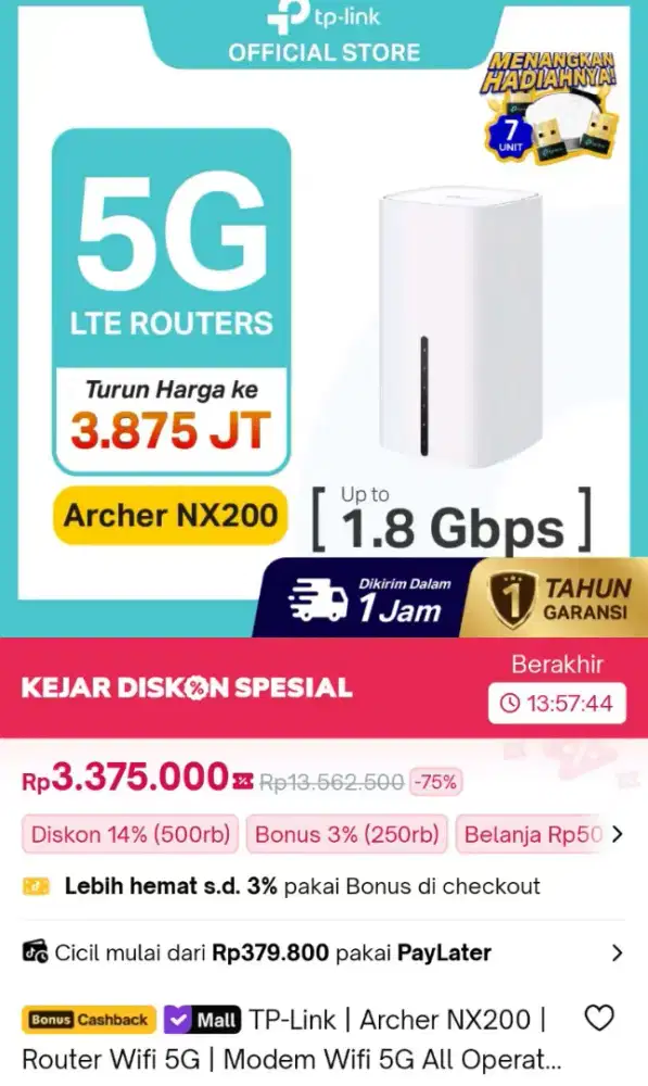 TP Link Archer NX200 Modem Router WiFi 5G Baru Garansi Resmi