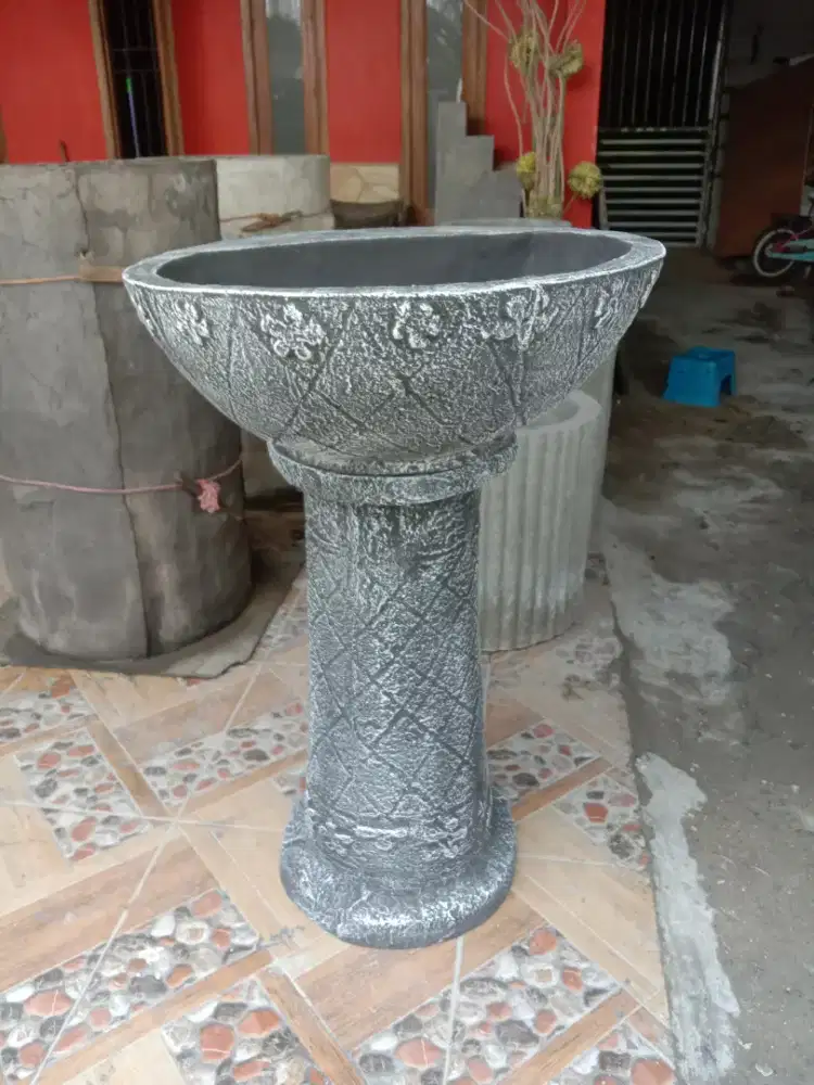 Wastafel cuci tangan bulat motif bunga
