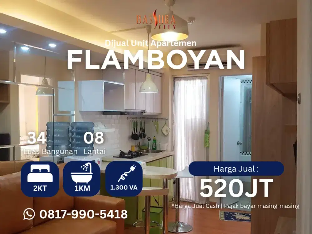 Jual 2BR Furnished SHM apartemen Bassura City lantai rendah call Maula