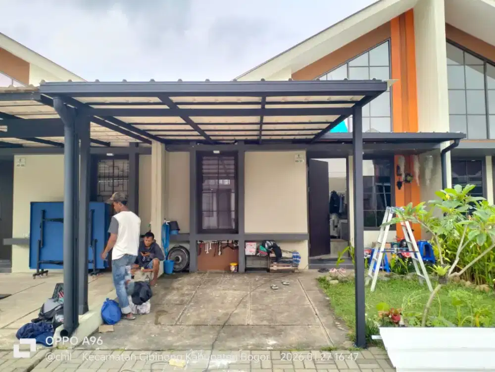 Pasang canopy alderon single dan atap bocor