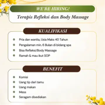 DIBUTUHKAN TERAPIS PIJAT REFLEKSI PRIA DAN WANITA BANDUNG