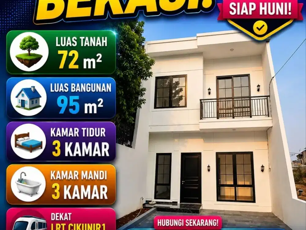 Rumah dijual Murah, 2 Lantai Baru, Jatimakmur, Bekasi dekat LRT Cikunir