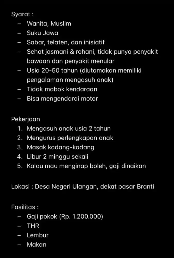 dicari ART Momong