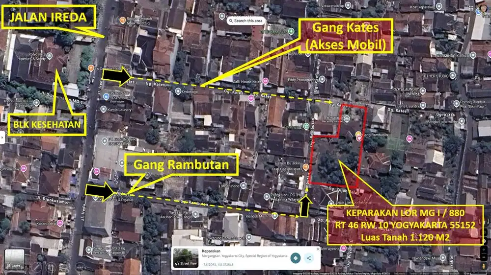 YOGYAKARTA-Tanah Dijual. Dalam kota, ideal untuk Rumah Singgah dan Kos