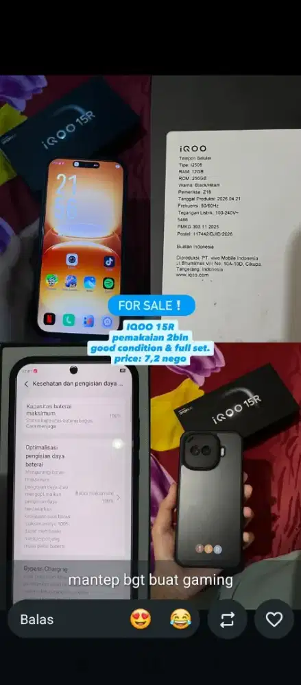 Jual Iqoo 15R, Good Kondisi