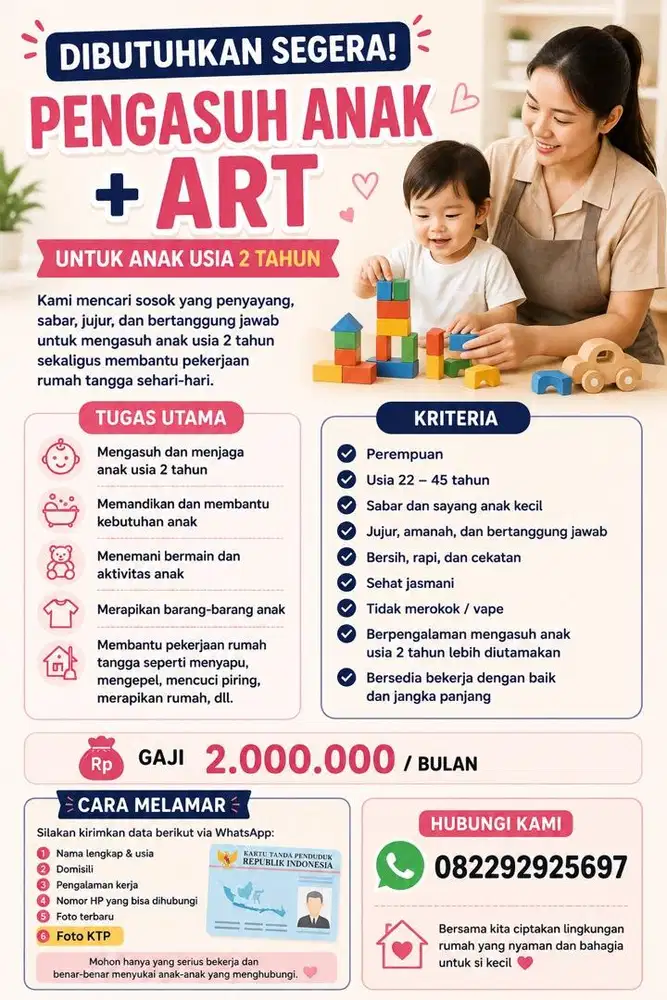Lowongan Kerja Mengasuh Anak 2 Tahun