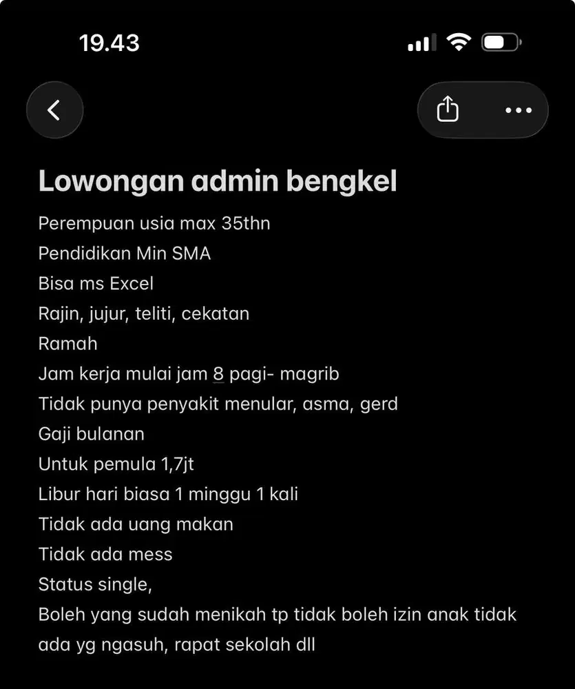 Admin Bengkel motor