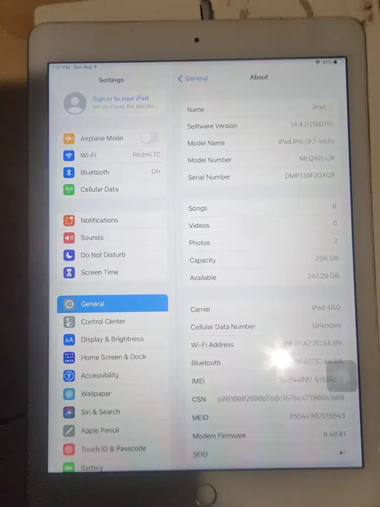 Ipod pro 9,7 inchi 255 gb