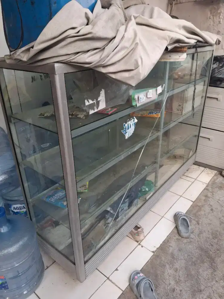 Etalase kaca warung sembako 1.5m 2 pintu geser