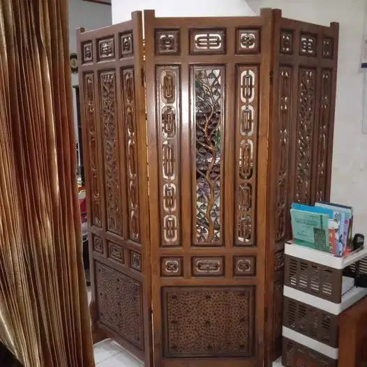 Sekat partisi kayu jati ukir gebyok 3 lembar