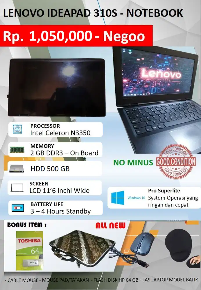 NOTEBOOK LENOVO IDEAPAD 310S -  no minus