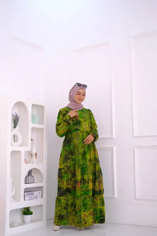 Gamis Batik Rayon Hijau Solo