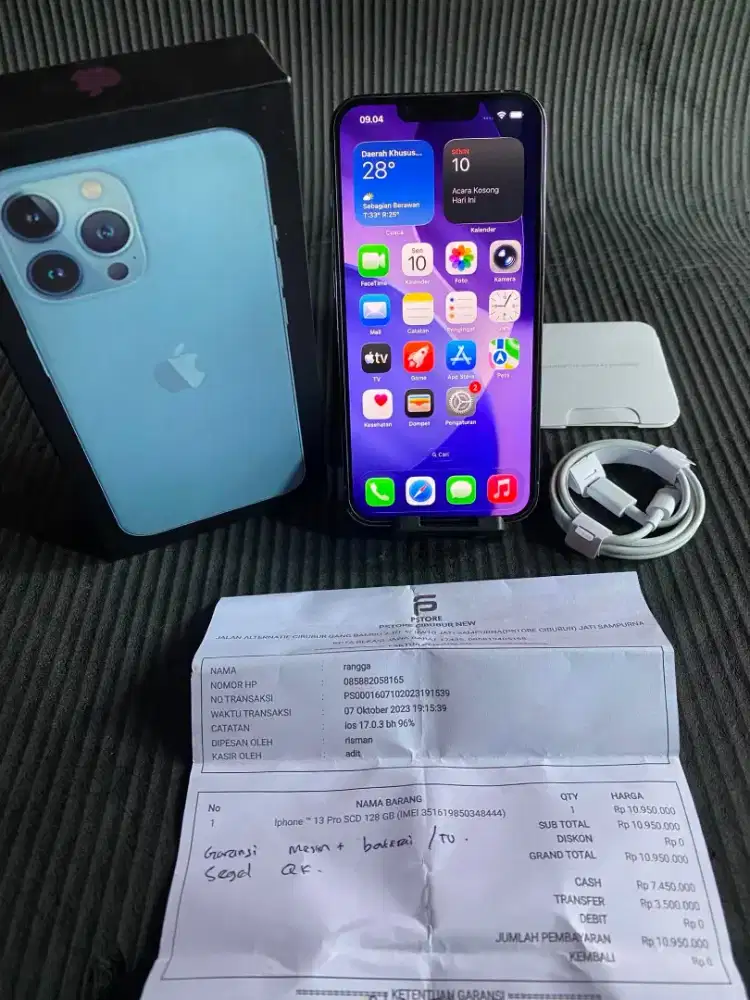 Iphone 13 pro 128gb blue inter all operator fullset mulus no minus