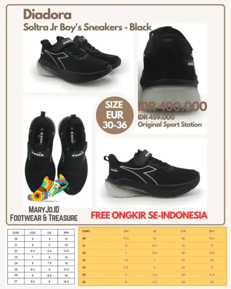 Diadora Soltra Jr Boy's Sneakers - Black : Size 30-36