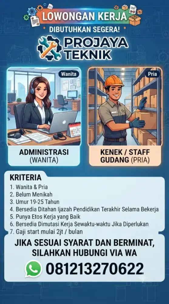 LOWONGAN KERJA ADMIN WANITA DAN KENEK PRIA BACA DESKRIPSI