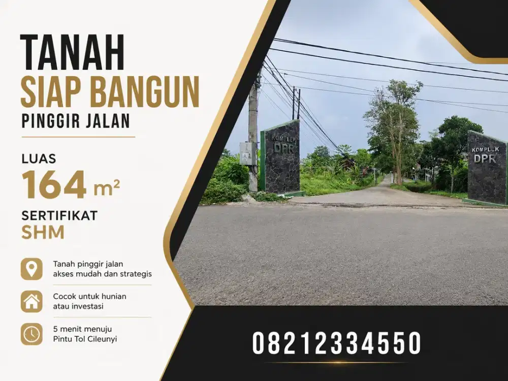 Kavling Tanah Siap Bangun Pinggir Jalan 164 m2 SHM Di Kawasan Villa Bandung Indah