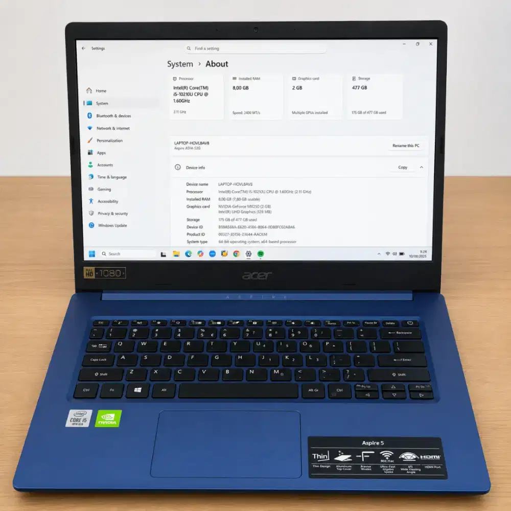 Acer Aspire 5 slim A514 Intel core i5 ram 8GB Rom 512GB windows 11
