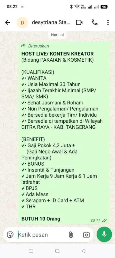 Info lowongan pekerjaan