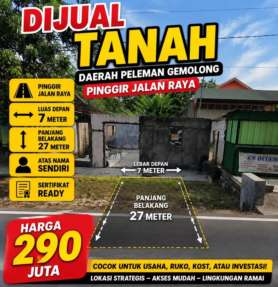 DIJUAL TANAH PINGIR JALAN RAYA