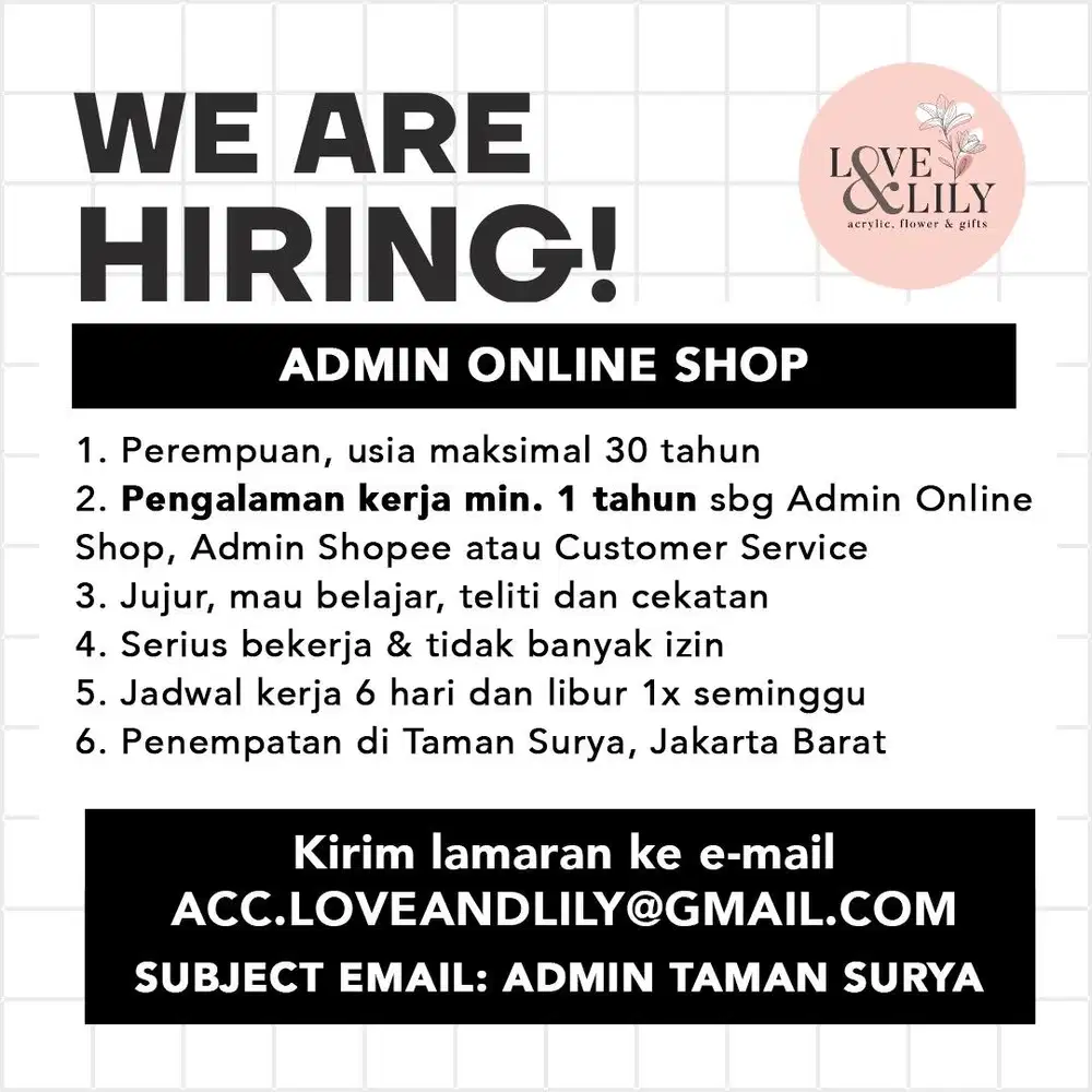 LOWONGAN ADMIN ONLINE SHOP BALAS CHAT CS CUSTOMER SERVICE OLSHOP