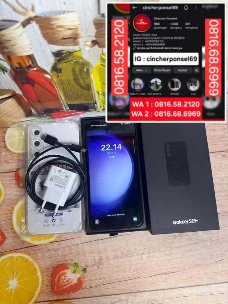 Jual hp likenew Samsung S23 plus 8/512 istimewa free adaptor n case