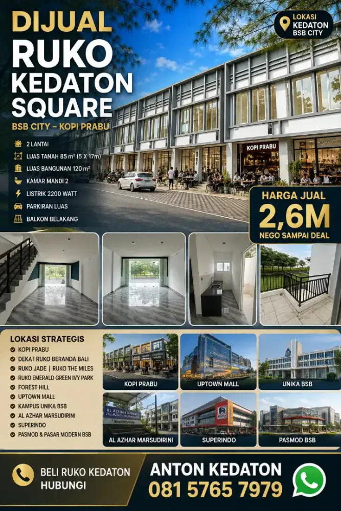Ruko kedaton square bsb terang bangsa cambridge uptown murah bu cepat