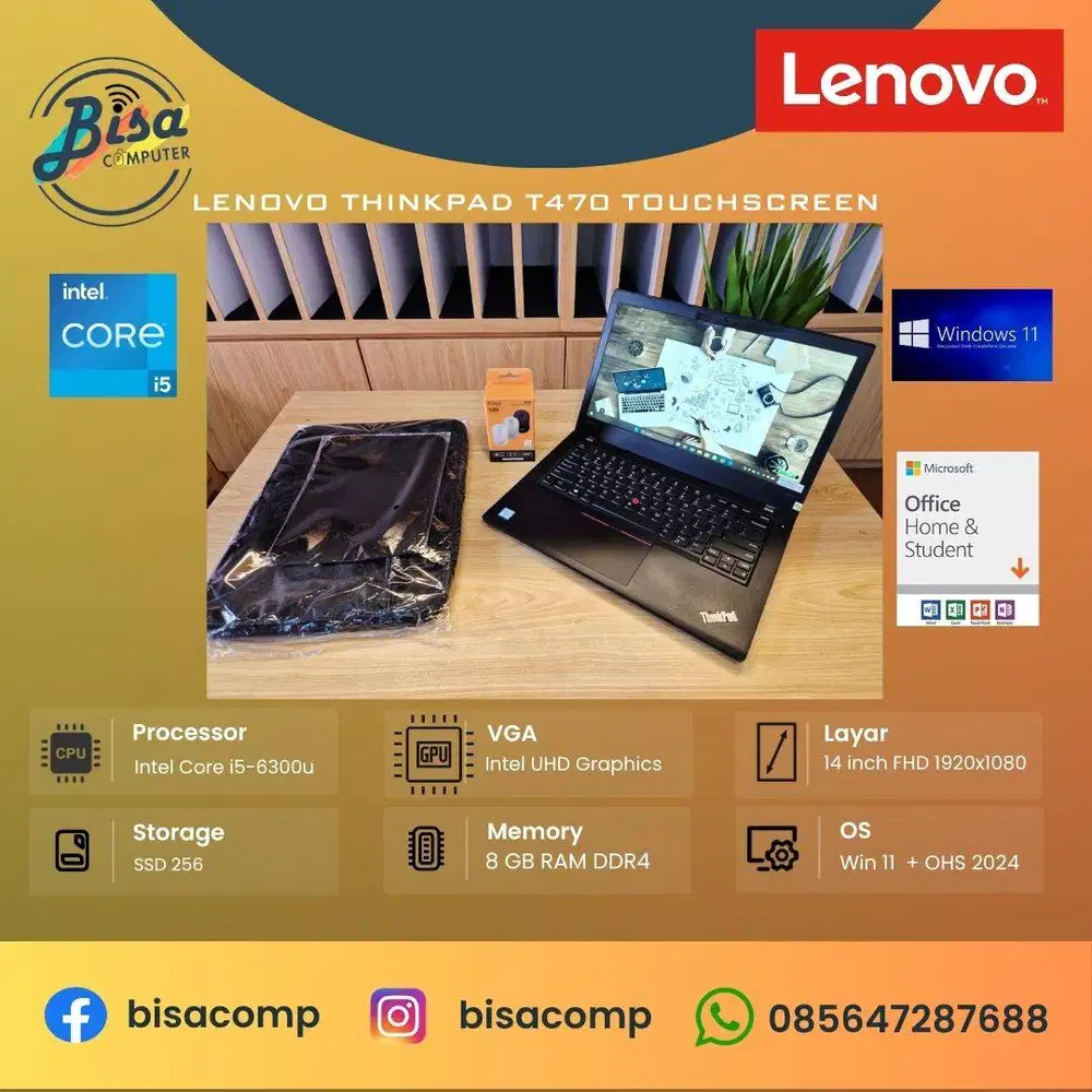 Lenovo thinkpad T470 Core i5-6300u ssd 256gb ram 8gb Touchscreen
