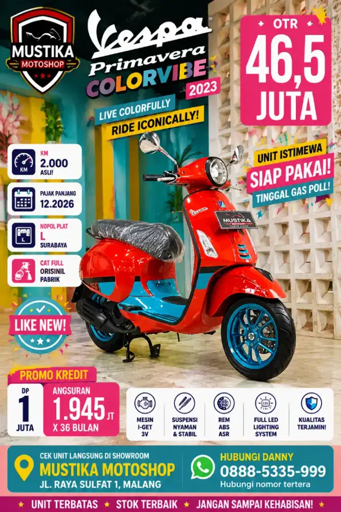 Km 1rb‼️Vespa Primavera 2023 Colorvibe. DANNY Mustika Motor Sulfat