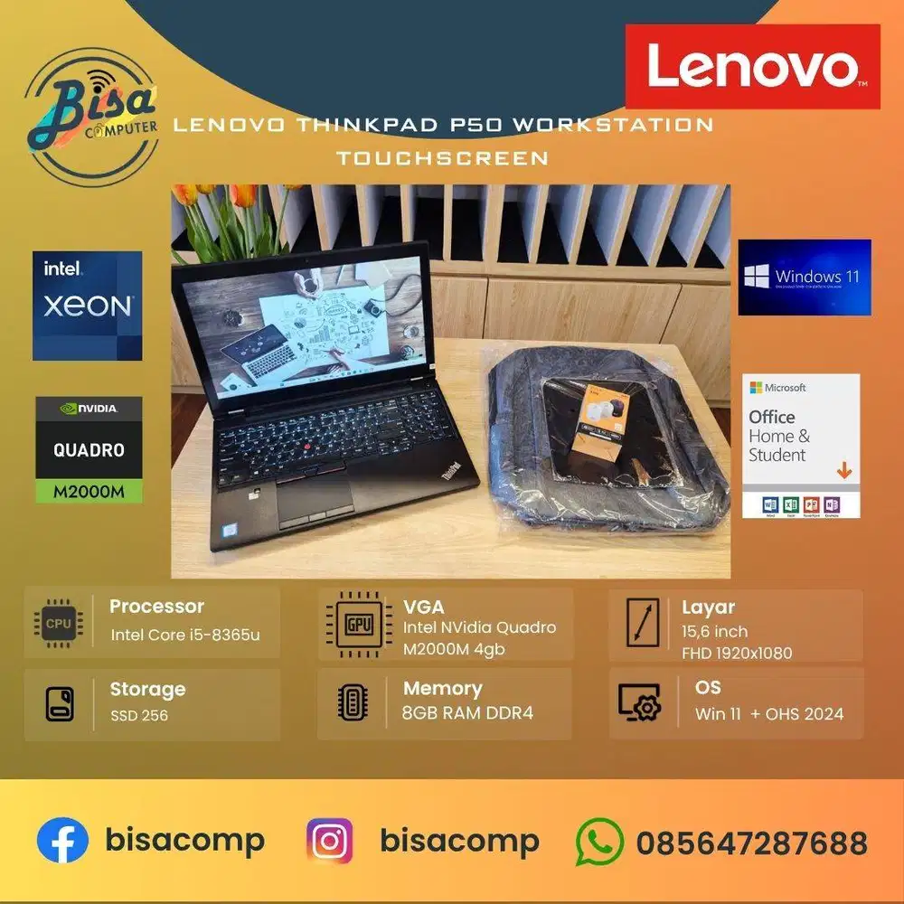 Lenovo thinkpad P50 Workstation Touchscreen Xeon 256gb ram 8gb vga 4g