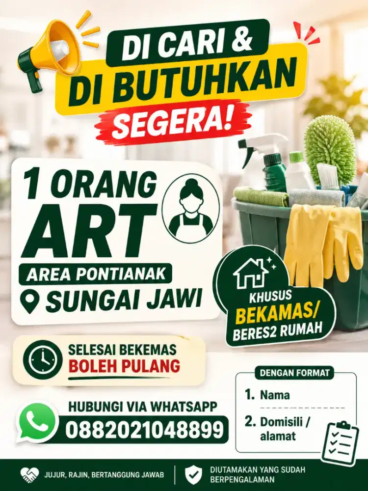 Di butuhkan segera 1 orang Art Area khusus PONTIANAK Sei. Jawi