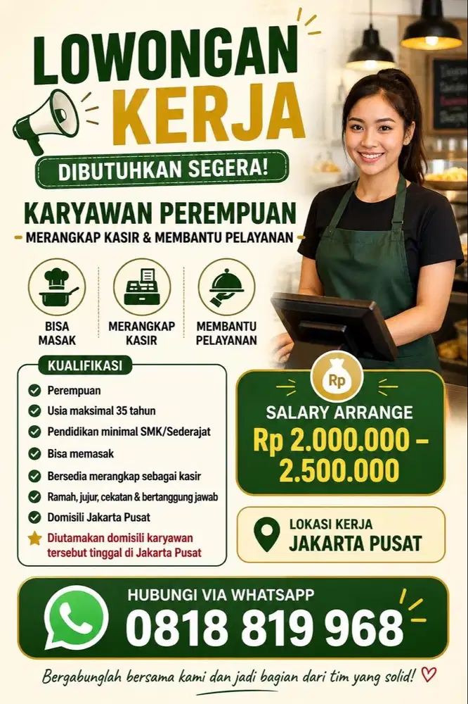 DICARI KASIR ATAU PELAYAN MAKANAN