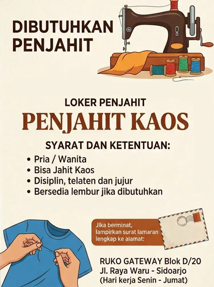DI BUTUHKAN PENJAHIT BORONGAN